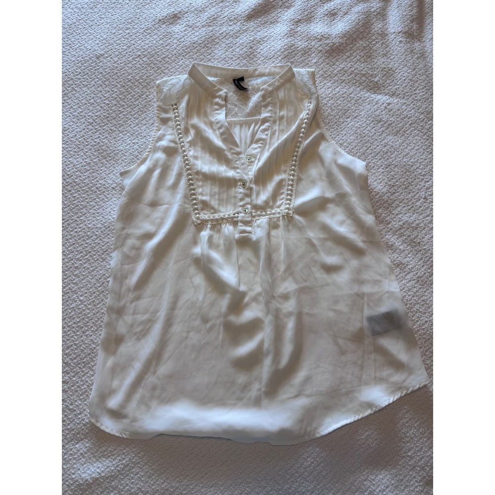 Heartsoul White Sleeveless Lace Yoke Pintuck Blouse Large